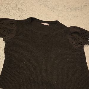 Anthropologie Black Cropped Ribbed Blouse